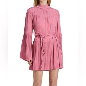 A.L.C Tressa Belted Plisse-crepe de chine mini dress